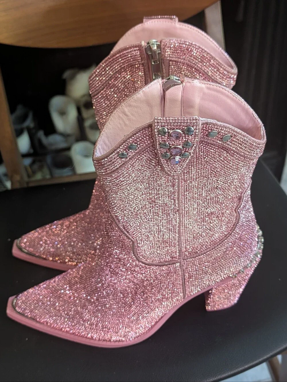 Club Exx Dolls Kill Pink Rhinestone Glitter Western Cowboy Boots Pointed Toe 11M
